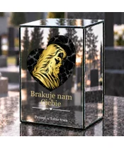 Znicz lustrzany LED – Marmurowe serce - dzień na grobie