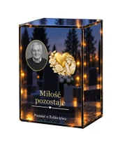 Znicz lustrzany LED – Złote serce ze zdjęciem - białe tło