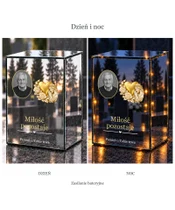 Znicz lustrzany LED – Złote serce ze zdjęciem - dzień i noc