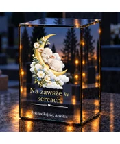 Znicz lustrzany LED – Baranek na księżycu dla dziecka - noc na grobie