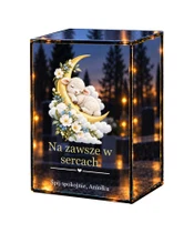 Znicz lustrzany LED – Baranek na księżycu dla dziecka - białe tło