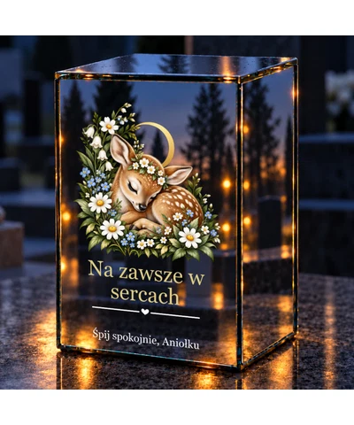 Znicz lustrzany LED – Sarenka w kwiatach dla dziecka - noc na grobie