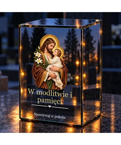 Znicz lustrzany LED – Święty Józef z Dzieciątkiem - noc na grobie