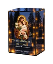 Znicz lustrzany LED – Święty Józef z Dzieciątkiem - białe tło