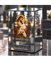 Znicz lustrzany LED – Święty Józef z Dzieciątkiem - dzień na grobie