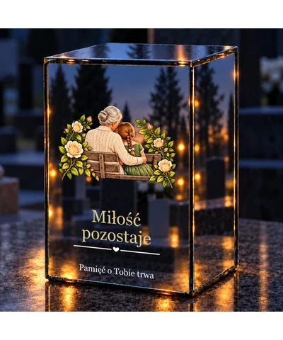 Znicz lustrzany LED – Babcia z wnuczką - noc na grobie