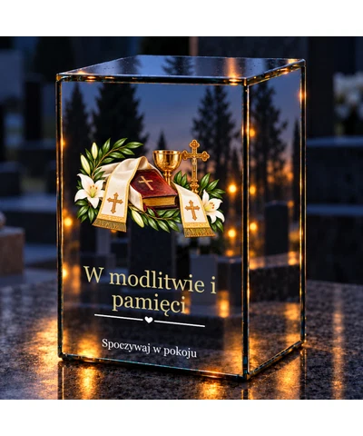 Znicz lustrzany LED – Stuła i księga wiary - noc na grobie