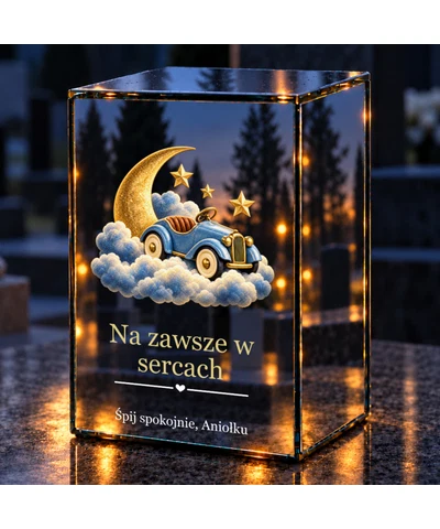 Znicz lustrzany LED – Autko wśród gwiazd - noc na grobie