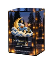 Znicz lustrzany LED – Autko wśród gwiazd - białe tło