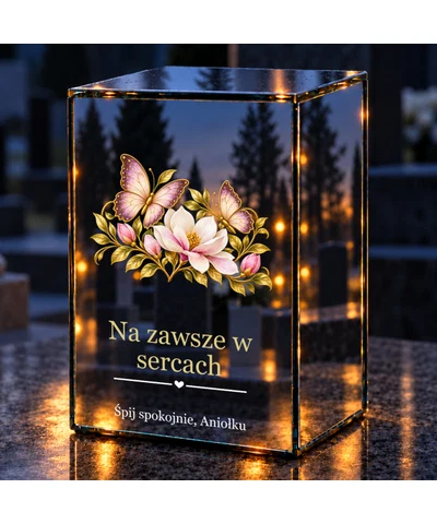 Znicz lustrzany LED – Motyle czułej pamięci - noc na grobie