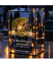 Znicz lustrzany LED – Kościółek pod lipą - noc na grobie
