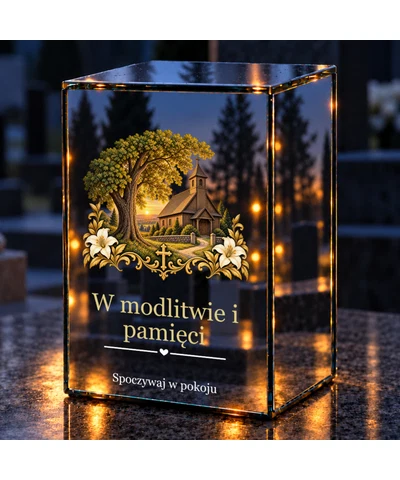 Znicz lustrzany LED – Kościółek pod lipą - noc na grobie
