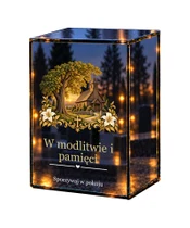 Znicz lustrzany LED – Kościółek pod lipą - białe tło