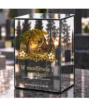 Znicz lustrzany LED – Kościółek pod lipą - dzień na grobie