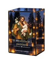 Znicz lustrzany LED – Święty Józef wśród lilii - białe tło