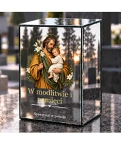 Znicz lustrzany LED – Święty Józef wśród lilii - dzień na grobie