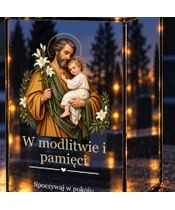 Znicz lustrzany LED – Święty Józef wśród lilii - zbliżenie