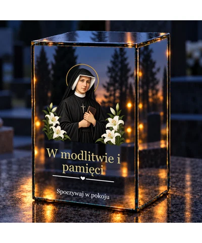 Znicz lustrzany LED – Święta Faustyna - noc na grobie