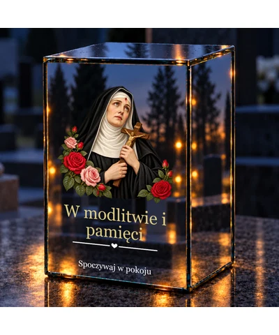Znicz lustrzany LED – Święta Rita - noc na grobie