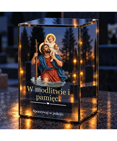 Znicz lustrzany LED – Święty Krzysztof - noc na grobie