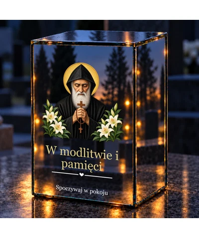 Znicz lustrzany LED – Święty Charbel - noc na grobie