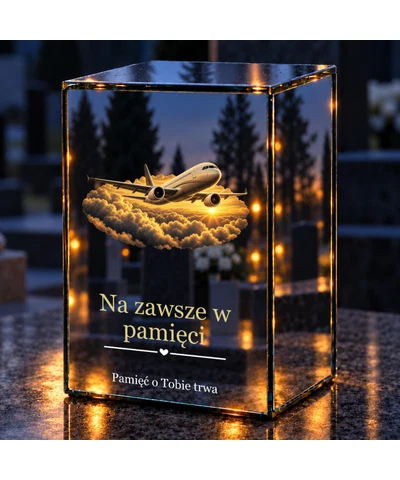 Znicz lustrzany LED – Pilot - samolot nad chmurami - noc na grobie