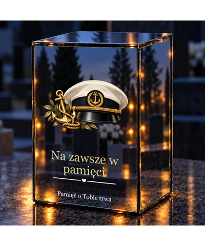 Znicz lustrzany LED – Marynarz - czapka kapitańska - noc na grobie