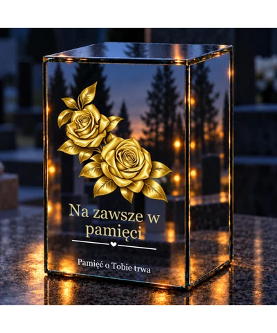 Znicz lustrzany LED – Róże wdzięczności - noc na grobie