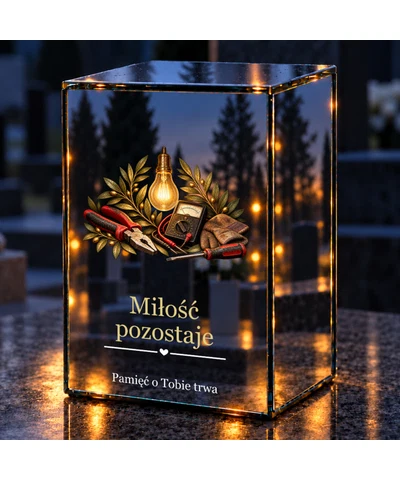 Znicz lustrzany LED – Elektryk - ślad pracy i światła - noc na grobie