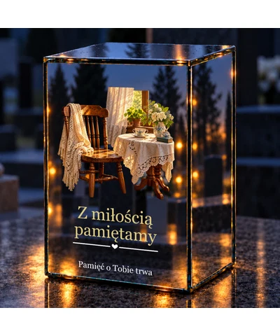 Znicz lustrzany LED – Puste miejsce przy stole - noc na grobie