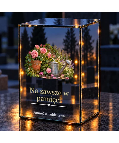 Znicz lustrzany LED – Niezapomniany ogród - noc na grobie