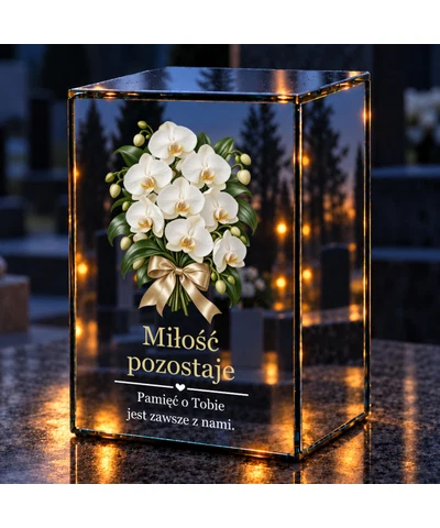 Znicz lustrzany LED – Białe storczyki pamięci - noc na grobie