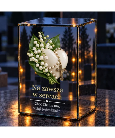 Znicz lustrzany LED – Serce i konwalie - noc na grobie