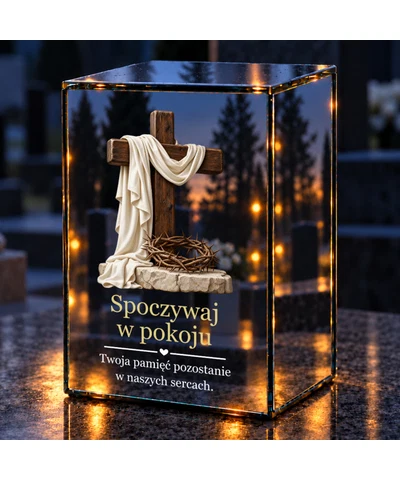 Znicz lustrzany LED – Cierniowa korona i światło - noc na grobie