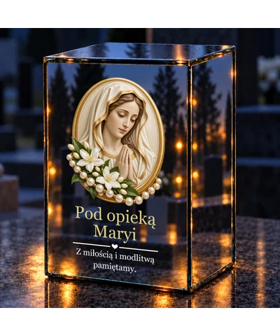 Znicz lustrzany LED – Madonna w perłowym medalionie - noc na grobie