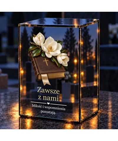 Znicz lustrzany LED – Magnolie i modlitewnik - noc na grobie