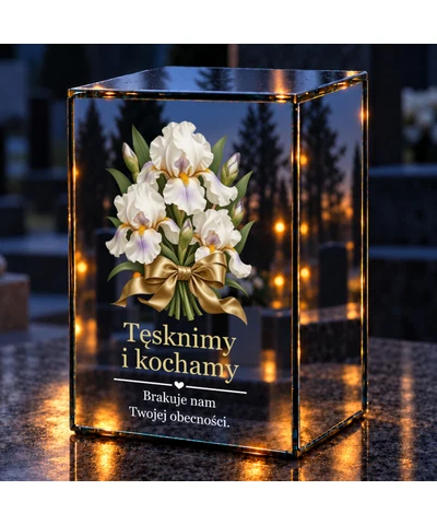 Znicz lustrzany LED – Irysy cichej pamięci - noc na grobie