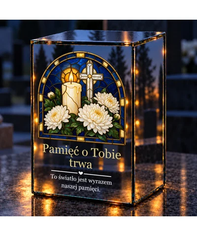Znicz lustrzany LED – Światło wiecznej pamięci w witrażu - noc na grobie