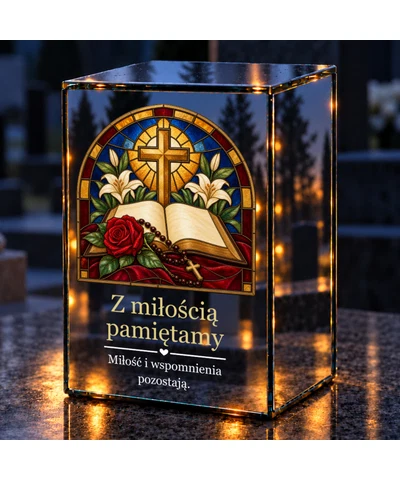Znicz lustrzany LED – Księga modlitwy w witrażu - noc na grobie