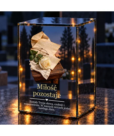 Znicz lustrzany LED – List i róża - noc na grobie