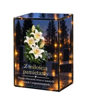 Znicz lustrzany LED – Białe lilie - białe tło