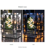 Znicz lustrzany LED – Białe lilie - dzień i noc
