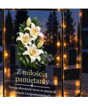 Znicz lustrzany LED – Białe lilie - zbliżenie