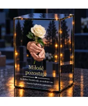 Znicz lustrzany LED – Dłonie z różą - noc na grobie