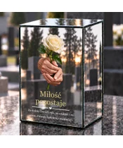Znicz lustrzany LED – Dłonie z różą - dzień na grobie