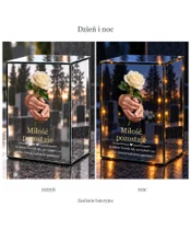 Znicz lustrzany LED – Dłonie z różą - dzień i noc