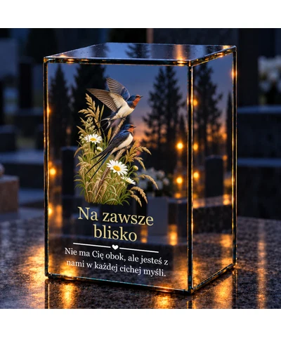 Znicz lustrzany LED – Jaskółki i polne kwiaty - noc na grobie