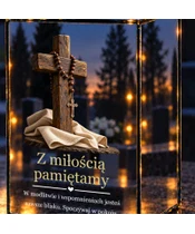 Znicz lustrzany LED – Krzyż i różaniec - zbliżenie