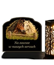 Znicz solarny z tabliczką i lampionem — Konie — Spokojna para - widok produktu