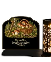 Znicz solarny z tabliczką i lampionem — Dziadek grzybiarz — Szum lasu - widok produktu